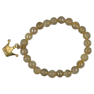 皇冠 圓珠手鍊, 鈦晶晶鑽 透黃色 + 金色, 鈦晶珠約7mm、手圍18cm