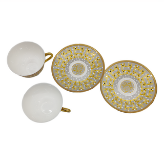 A&L 骨瓷咖啡對杯禮盒組, 馬賽克 黃色 + 灰色, 1組