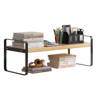 品屋 長桌面置物架 [40*20*18 CM] 50斤承重 久用不變形, 單層黑架 + 原木色, 1個
