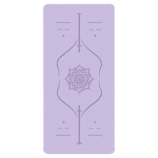 雙色體位線環保TPE瑜珈墊 Set 加厚8mm 無味設計 雙面防滑紋理 柔軟減震 附收納網包 彈性綁帶, 183 x 68cm, 木槿紫, 1組