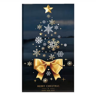 摩達客 耶誕靜電玻璃貼, 色彩明亮鮮艷, 正反面效果, 47 x 50cm, 金色2號聖誕樹頂星緞帶蝴蝶結