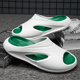 bebehome 輕便厚底防滑休閒潮流拼色洞洞鞋 EVA材質, 白綠色, 40~41號