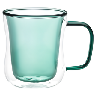 Caldo 卡朵生活 恬靜雙層隔熱撞色有柄玻璃杯 380ml, 綠色, 1個