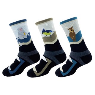 WOAWOA 台灣特有種速乾羊毛襪3件組, 水鹿 + 黃山雀 + 獼猴, 1組