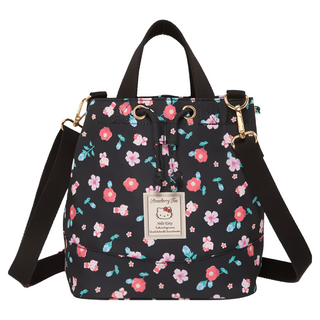 Hello Kitty 凱蒂貓 花園午茶 束口水桶包 KT03I03BK, 黑色