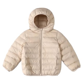 Kori Deer 可莉鹿兒童款羽絨外套 純色中性輕量保暖連帽設計, 110cm, 米白色