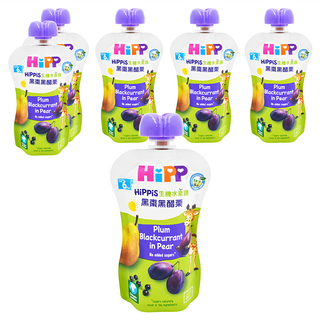 HiPP 喜寶 生機水果趣 黑棗黑醋栗 梨子口味, 100%生機水果製成, 不額外添加糖, 100g, 6包