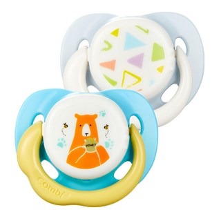 Combi 康貝 Day系列安撫奶嘴 Set 2入, 8~18個月, 小熊 + 藍底幾何, 1組