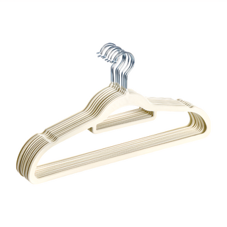 Craftsman In Storage 收納職人 無痕防滑加厚植絨衣架 10入 ABS+植絨+鍍鉻鋼掛勾 45cm*23cm*0.5cm, 白色, 1組