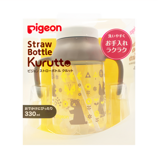 pigeon 貝親 Kurutto吸管杯, 動物森林 咖啡色, 330ml, 1個