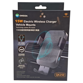 OWEIDA 歐威達 自動感應無線快充車用手機支架 15W無線充電器 360度旋轉, QX250, 黑色
