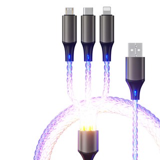 YORI CAR 優里 USB-Type-C-Lightmimg-Mirco漸變流光一拖三充電線, 1.2m, 彩色, 1條