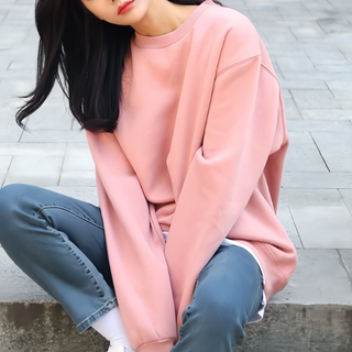 落肩情侶大學T 厚磅挺版 320G 純色圓領上衣, 均碼, 粉色, 1件