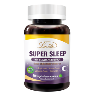 Lovita 舒安眠素食膠囊 9合1獨家配方 天然草本萃取 含L-色胺酸、芝麻萃取物、洋甘菊萃取物、維生素B6 素食膠囊 膳食補充劑, 60顆, 600mg, 1罐
