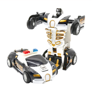 碰撞式變形汽車 警車款，免用電池，雙重變換模式，慣性滑行，防撞耐摔，酷炫外表, 黑白色, 1個