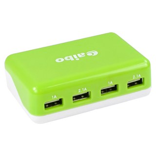 aibo AC轉USB充電器 4孔方塊 6000mA 綠白色 - 快速充電、多設備適用, 1個