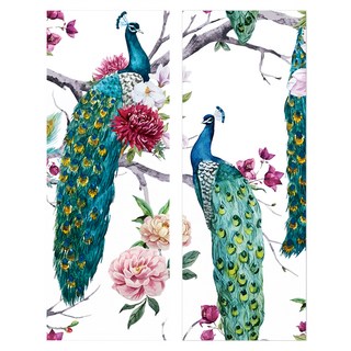24mama 手繪風牡丹孔雀二聯式掛畫 (80 x 30cm) - 招財吉祥開運風水裝飾, 富貴興旺