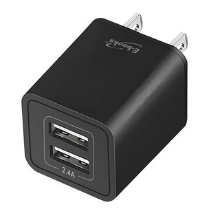 E-books B45 雙孔 USB快速充電器，2.4A, 3.3cm, 黑色, 1個