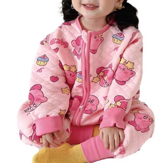 愛北鼻 秋冬全棉質無痕防踢被 粉星之卡比-無痕三保暖, 120碼(議105-115公分), 1入