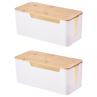 isona 側開口 竹板延長線收納盒 S 23 x 11.5 x 12.5cm 360g, 白色, 2個