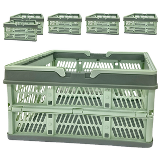 多功能用途可摺疊收納籃 野餐籃 大容量設計 出行居家使用, 薄荷綠, 中(38 x 25.5 x 20cm), 6個