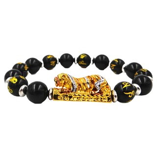 喜緣玉品 金虎爺發財咒旺運念珠, 黑曜石/紅瑪瑙/虎眼石, 10mm圓珠, 1個