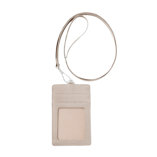 RFID真皮頭層牛皮掛脖證件套卡套卡包 3卡位 透明位 防盜刷, 長7.4 × 高11.6 × 厚0.3cm, 淺灰色