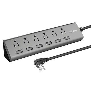 Kinyo 6開6插三角延長線 3孔 CGTM366-6, 1.8m, 銀色, 1條