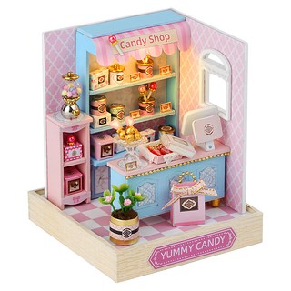 CUTE ROOM 智趣屋 DIY 手作袖珍屋 附防塵罩 - 糖果店場景，尺寸12.7*10*10.12cm, 美味糖果, 1組