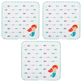 Peilou 貝柔 抑菌紗布小方巾 純棉 台灣設計製造, 26*26cm, 美人魚, 3件