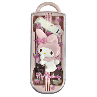 MY MELODY 美樂蒂 兒童餐具3件組 附餐具盒, 美樂地款, 兒童湯匙 + 筷子 + 叉子 + 收納盒, 1組