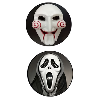 萬聖節變裝整人派對面具, 電鋸殺人狂 + 驚聲尖叫面具 黑白色, 1組