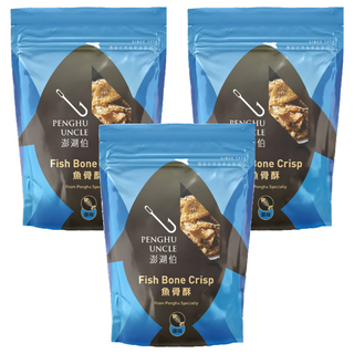 澎湖伯 魚骨酥 原味, 澎湖必買伴手禮, 魚骨裹上麥芽糖撒上芝麻, 又甜又脆, 100g, 3包