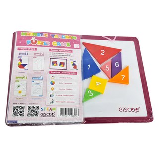 GiSCOO 聚思庫 STEAM系列 磁力七巧板 益智教具 雙面磁性白板 雙面造型圖卡20張, 1組, Multi-color, 1人