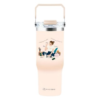 MOCODO 伴佳家陶瓷雙飲提提杯 900ml 女子插畫聯名款 保溫保冷 附吸管, 1個, 單一顏色
