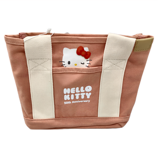 Kiiwi O Hello Kitty 多隔層厚磅帆布托特包 大頭 310g, 粉白, 21.5 x 16 x 21.5cm