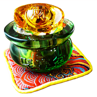 財神小舖 旺財元寶 琉璃水晶聚寶盆擺件 寬5cm 高3cm 金元寶 山海鴻運, 木, 1個