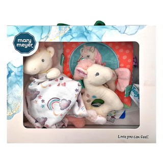 Mary Meyer 蜜兒臻藏禮盒 手搖鈴+安撫巾+彩虹小馬沙沙紙 金色奢華點綴 時尚奶油色腮紅毛絨, 獨角獸 白色 + 粉紅色, 1盒