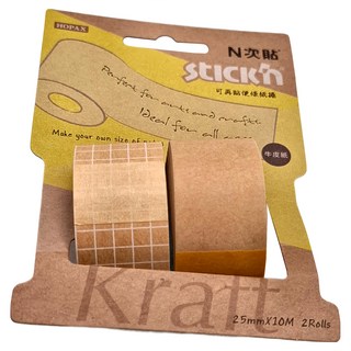 N次貼 牛皮紙便條紙捲補充包 25mmx10M, 牛皮紙色, 2捲, 6組