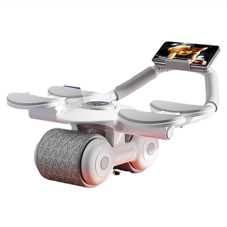 ANTIAN 升級四肘撐平板支撐自動回彈健腹輪 馬甲線腹肌訓練器 健身輔助器 附跪墊 灰白色