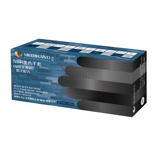 MEDIHAND 美恆 微粒止滑低汗 加厚耐油 食品級丁腈手套 100入, M, 1盒, 黑色