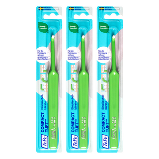 TePe 緹碧 Compact Tuft 單頭刷 小巧彎曲刷頭 760根柔軟刷毛 防滑握柄 萬用刷, 1入, 3支