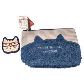 kUSUgURU JAPAN 日本眼鏡貓 NEKOZAWA貓澤系列異素材拚接設計小物萬用收納包 隨貨附贈胸針