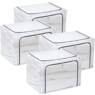 Diocell 透明PVC多用途可折疊棉被衣物雜貨收納箱, 灰色, 4個