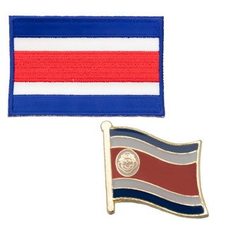 A-ONE 哥斯達黎加國旗刺繡 + 國旗別針套裝 鐵烤漆+波麗/電鍍青銅別針, NO.056A 彩色, 1組