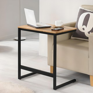 freemade. 維拜 實木邊桌, 實木灰白色(上)+黑色(邊框)