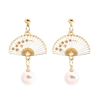 SOLARFRI 無耳洞耳夾式耳環 鍍14K金 淡水珍珠 抗敏耳環, 金色 + 珍珠