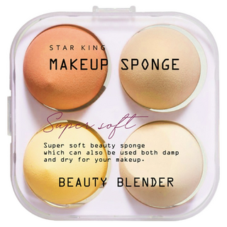 STAR KING 星之冠 美妝蛋 4入組, 超柔軟, 乾濕兩用, 橘色系, 1組