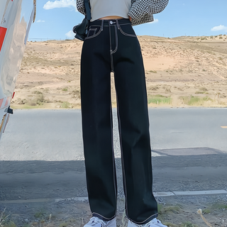 BUYLOVE 買到戀愛 明線牛仔褲 - HL645 黑色, S(腰寬:35cm x 臀寬46cm x 全長97cm x 大腿寬26cm), Black