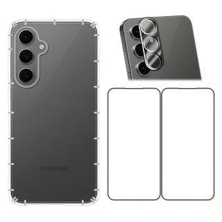 Red Moon 手機殼貼4件組 防摔手機軟殼 + 9H玻璃保貼 2個 + 3D全包鏡頭貼 SAMSUNG S24 FE適用, 透明色, 1組